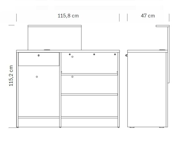 Disegno tecnico con le misure del Banco Reception VISTA WHITE