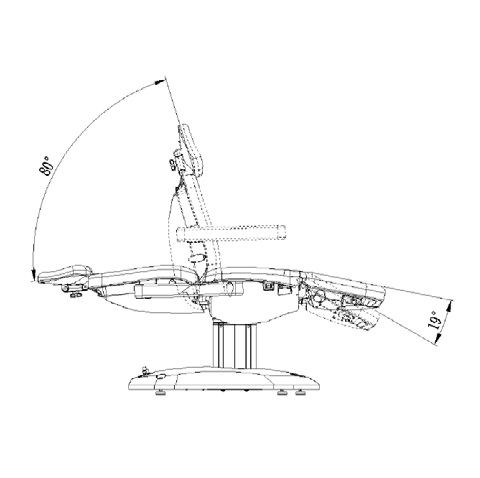 Disegno tecnico della poltrona elettrica BALI con misure e regolazioni motorizzate.