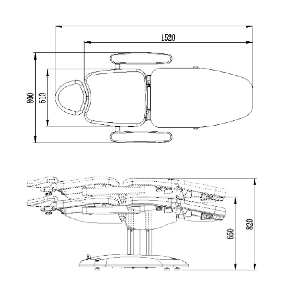 Disegno tecnico della poltrona elettrica BALI con misure e regolazioni motorizzate.