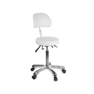 Sgabello ergonomico ZIN BACK bianco con seduta regolabile e schienale ergonomico.