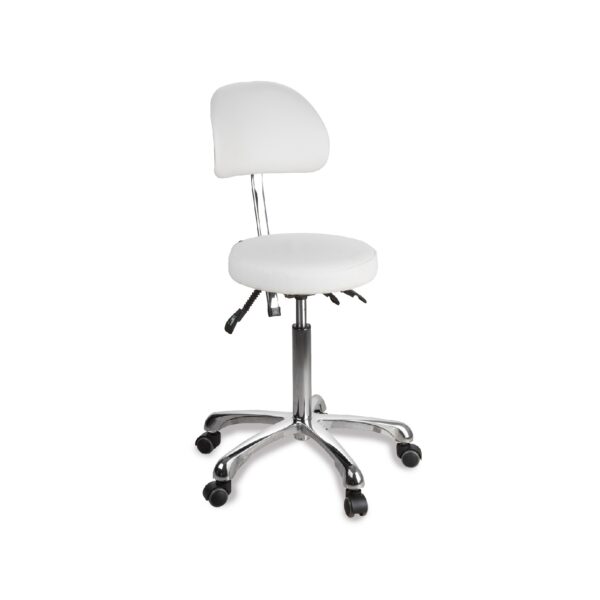 Sgabello ergonomico ZIN BACK bianco con seduta regolabile e schienale ergonomico.