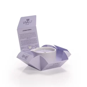 Candela da Massaggio Lavanda Mirrha VIVALU – Packaging aperto